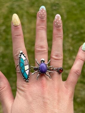 Silver Spider Ring with Purple Stone